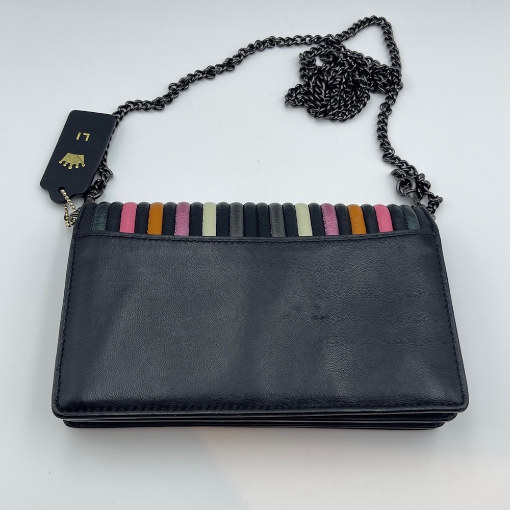 Coach foldover chain Clutch leather colorblock quilting rivets crossbody bag - Picture 13 of 15